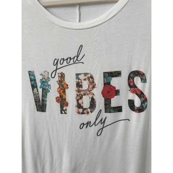 Hem & Thread Good Vibes Only Graphic Tee Women S White Oversized Essential Basic - Picture 3 of 10